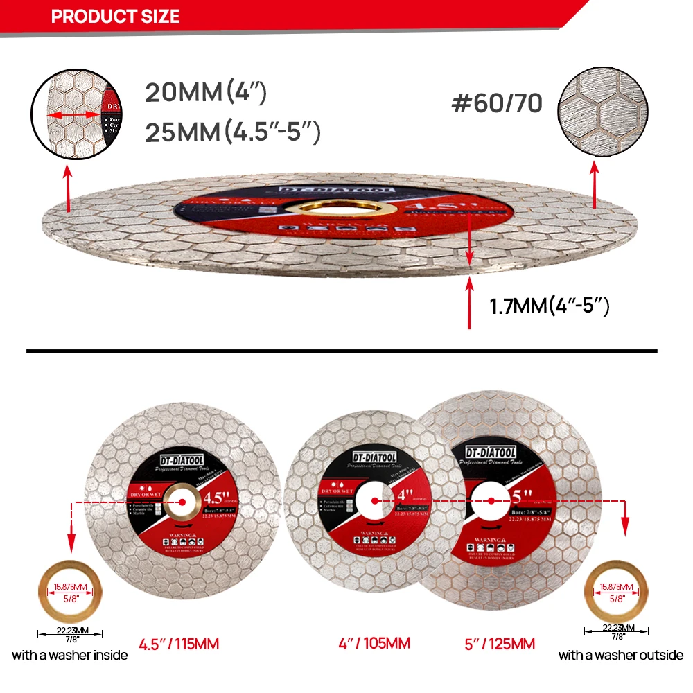 DT-DIATOOL 1/2 шт. диаметр 4/4 5/5 дюймов алмазный отрезной диск шлифовальный для