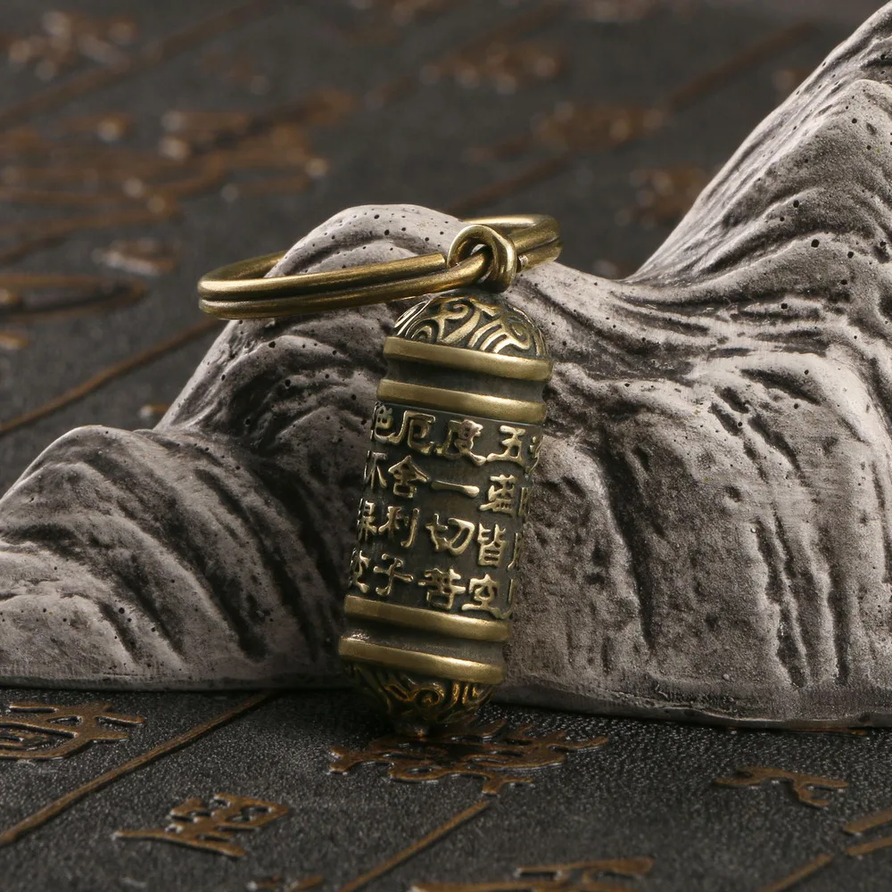 Античная латунная подвеска для ключей в виде столба с шестью словами