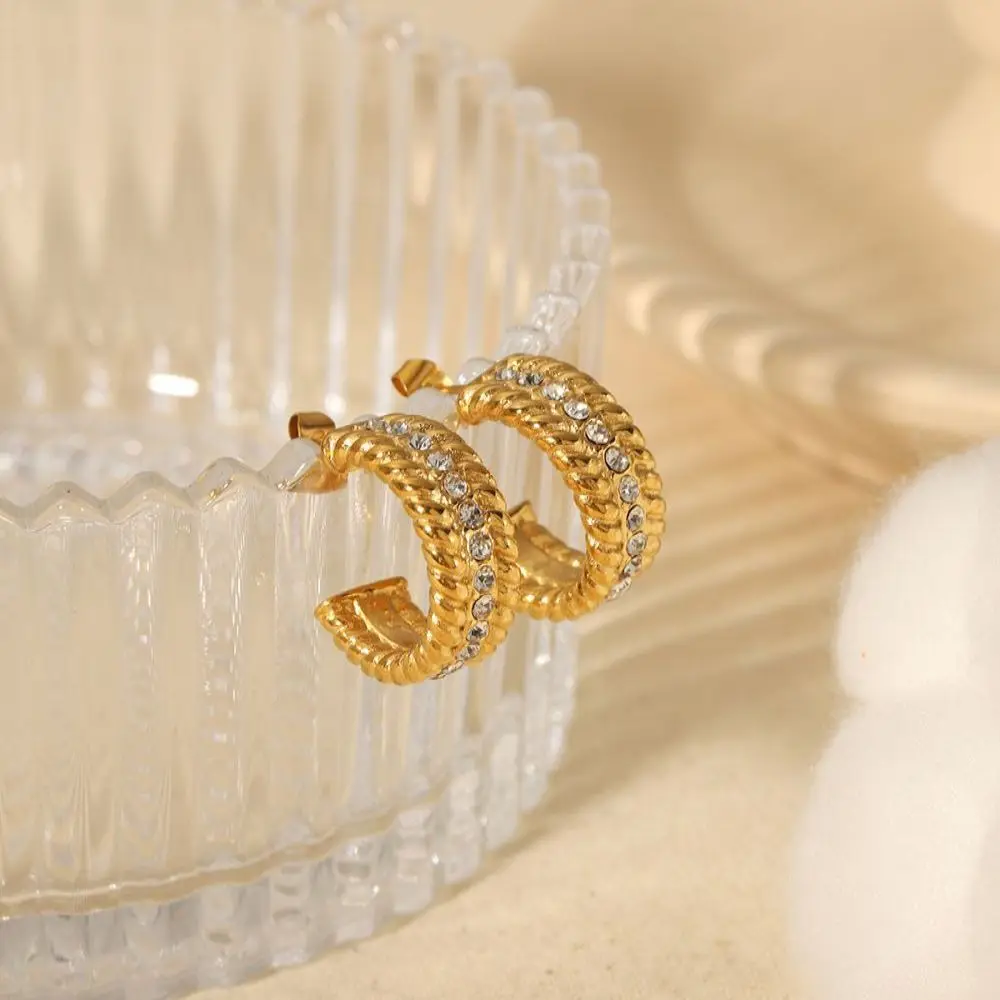 

Роскошные циркониевые серьги для женщин, новинка, модные серьги-кольца из нержавеющей стали под золото 18 карат, ювелирные изделия, детские подарки