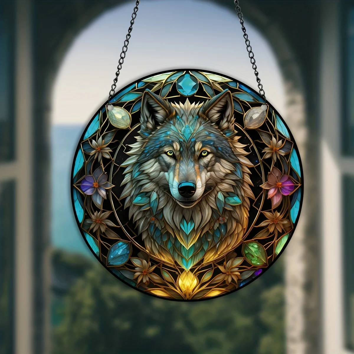 3D витражное окно с волком подвеска в виде волка для кухни гостиной офиса