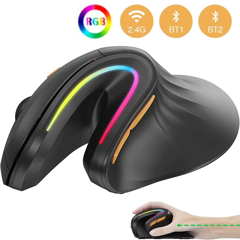 

Беспроводная Bluetooth-мышь Missgoal, 2,4 ГГц, перезаряжаемая мышь, эргономичная оптическая мышь RGB, соединение нескольких устройств для ноутбука