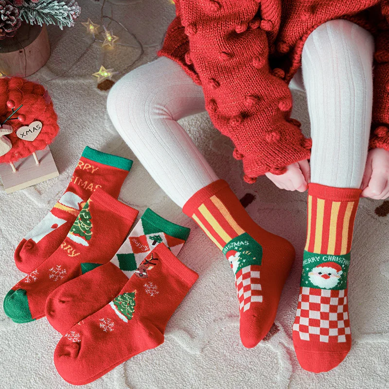 5 pairs of children's socks Christmas socks Autumn and winter cartoon socks Combed cotton kids socks boys socks girls socks