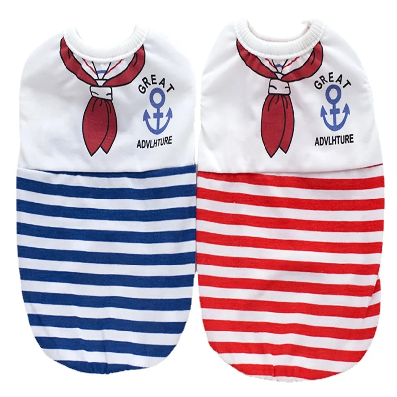 

Dog Vest Navy Striped Dog Cat Pet Clothes Vest Red Bow Tie Dog Coat