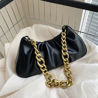 thick chain small pu leather armpit shoulder bags for women 2022 summer desinger brand luxury handbag folds crossbody bag
