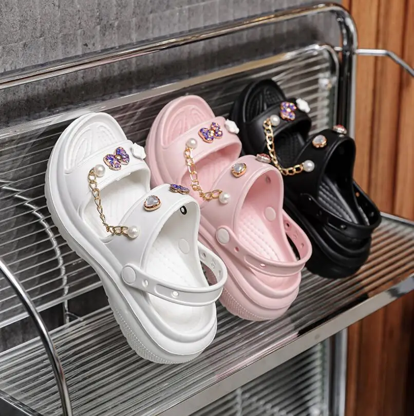 

2023 Summer New Women's Water Diamond Sandals EVA Thick Sole Female Outdoor Beach Leisure Slippers