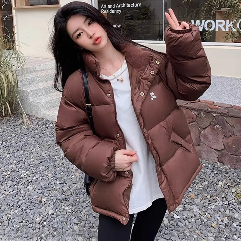 Женский короткий пуховик зимняя Корейская короткая куртка с воротником-стойкой