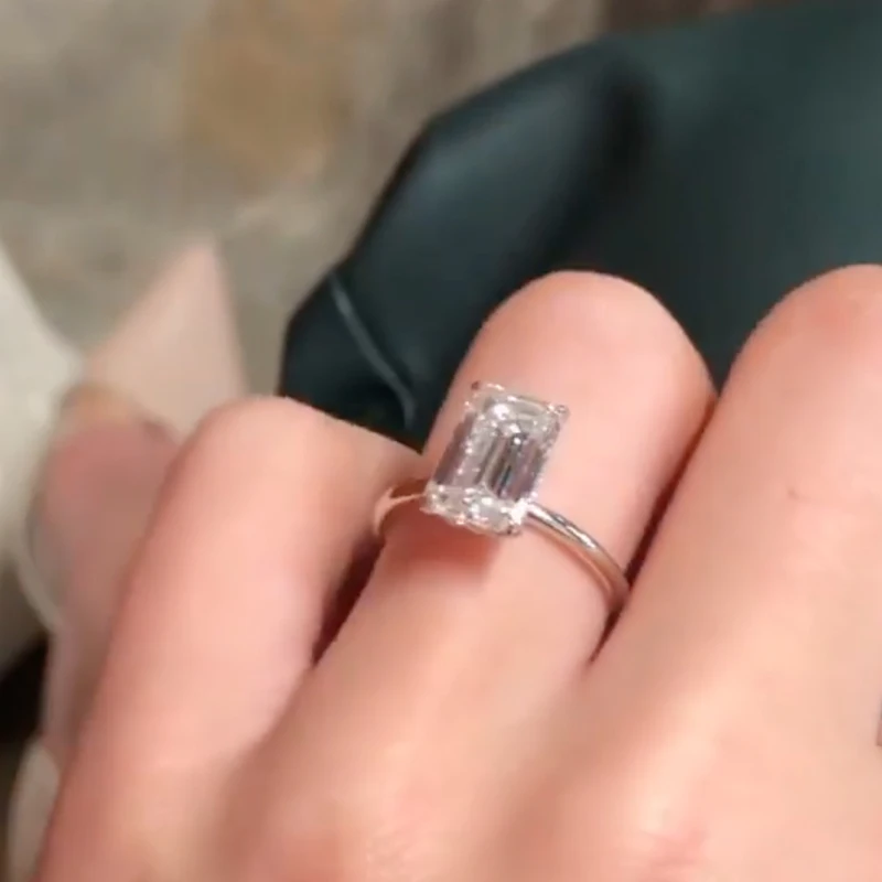 JOVOVASMILE Emerald Cut Moissanite Ring 3carat 10x6.5mm Elongated Diamond 18k White Gold Solitaire Rings Jewelry Women Wedding