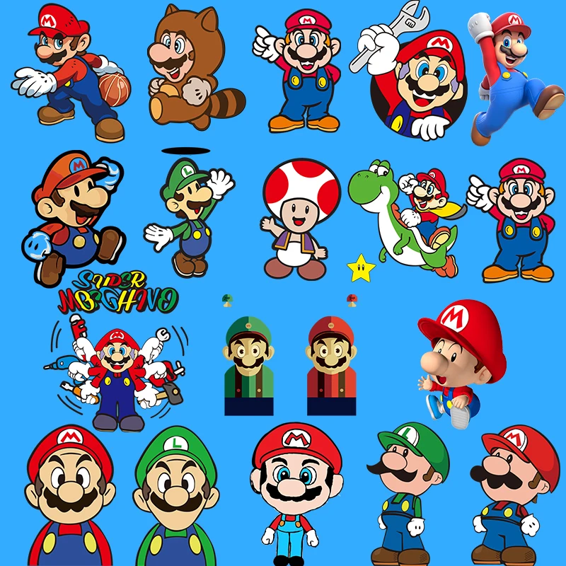 

Super Mario Game Anime Cartoon Patches for Clothing Heat Transfer Stickers on Men's Sweatshirt Hoodies Thermal Applique Decor