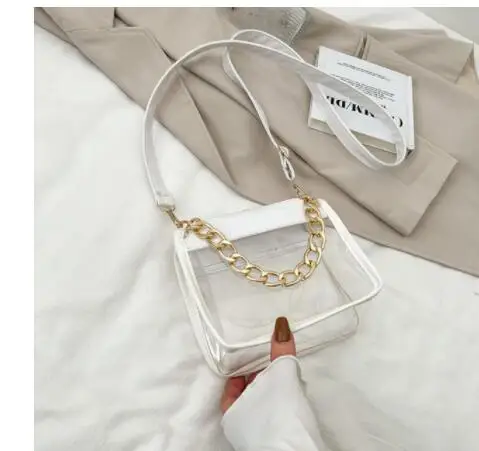 

2022 Summer Transparent Women Shoulder Bag Fashion Simple PVC Crossbody Bags Designer Chain Handbags Lady Purses