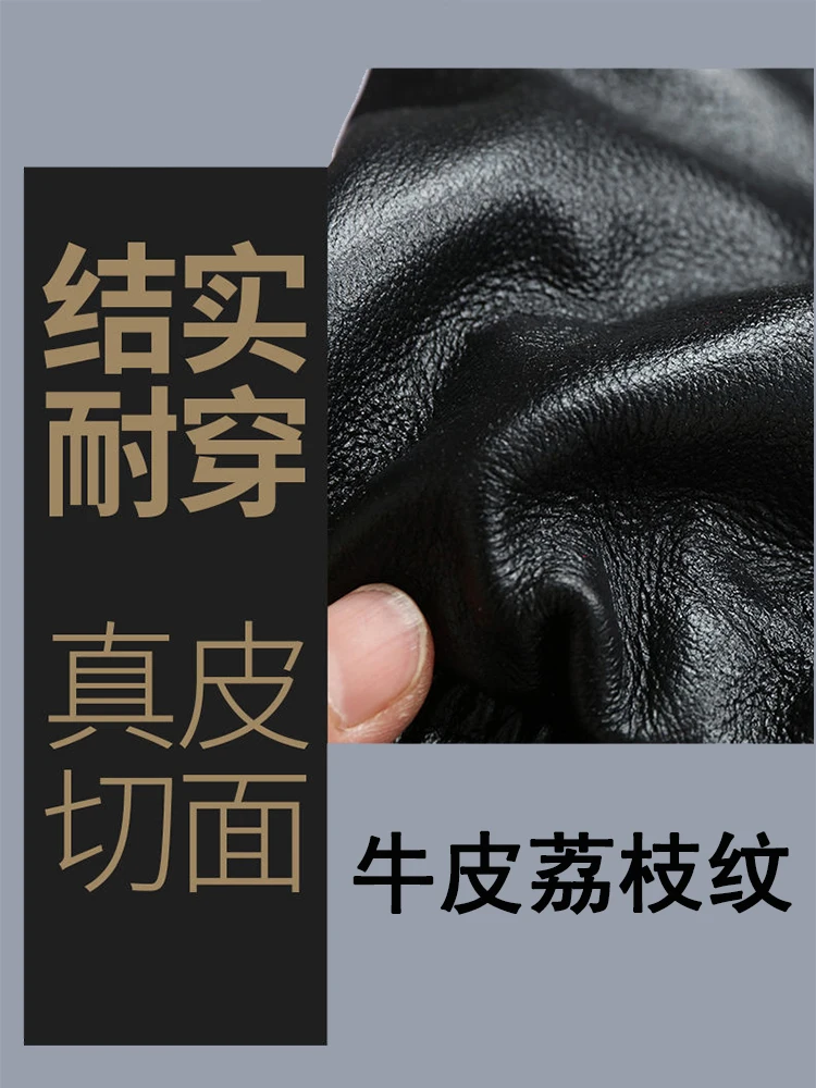 Genuine Leather Coat Men's First Layer Calfskin Stand Collar Motorcycle Leather jacket Middle-Aged and Elderly Cotton Added O...