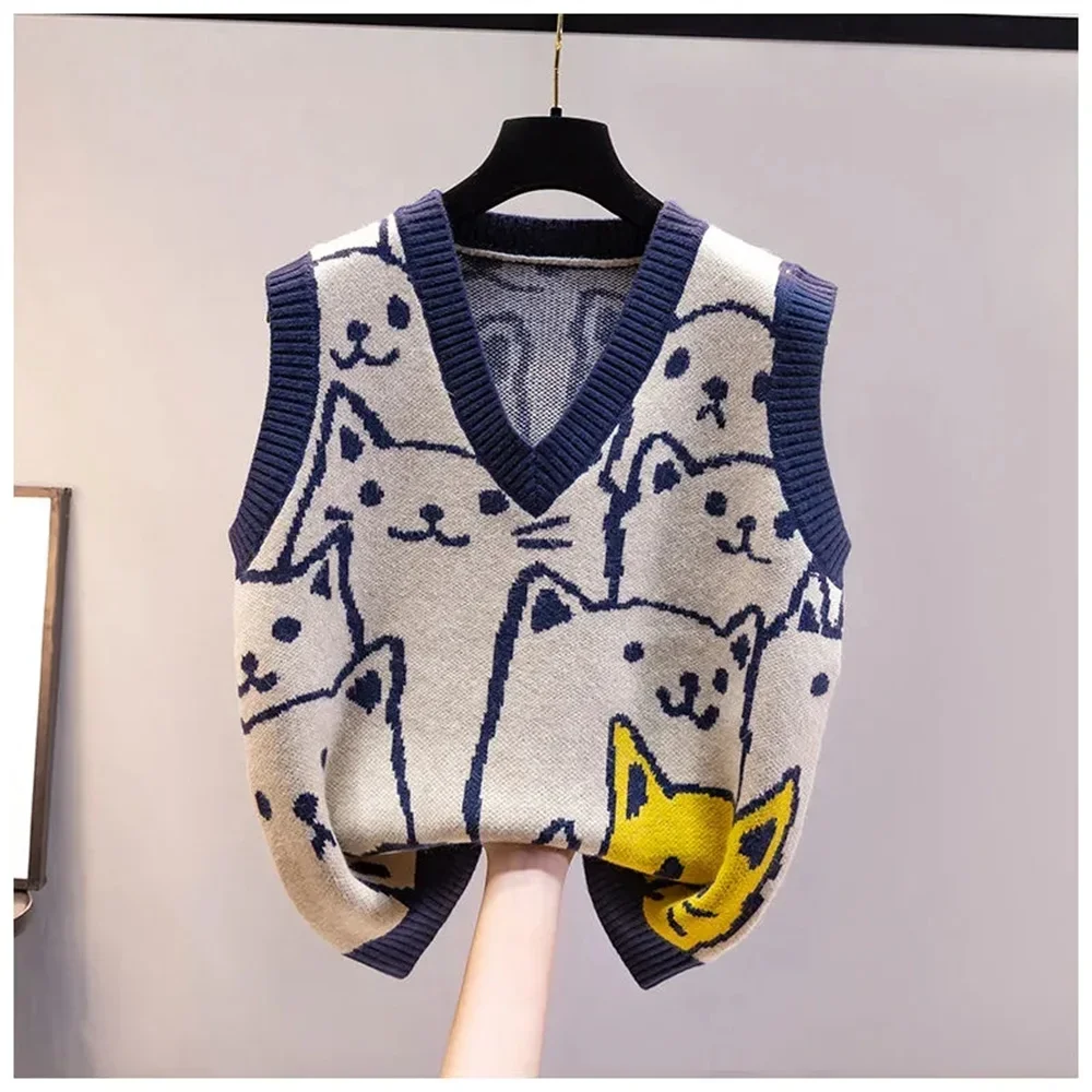 Женский трикотажный жилет с мультяшным принтом сезон весна-осень верхняя одежда