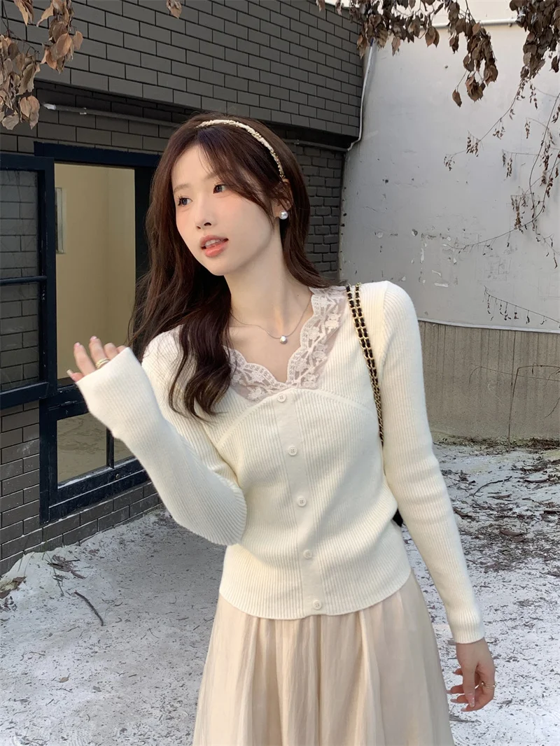 Абрикосовая кружевная нижняя рубашка женская осенне-зимняя внутренняя одежда