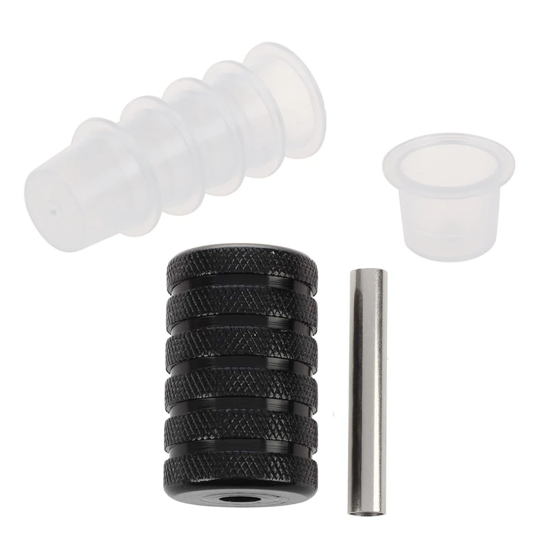 

200 Plastic Medium Tattoo Ink Cups Caps Holder Supplies With Black 30Mm Aluminum Alloy Grip For Tattoo Machine Gun