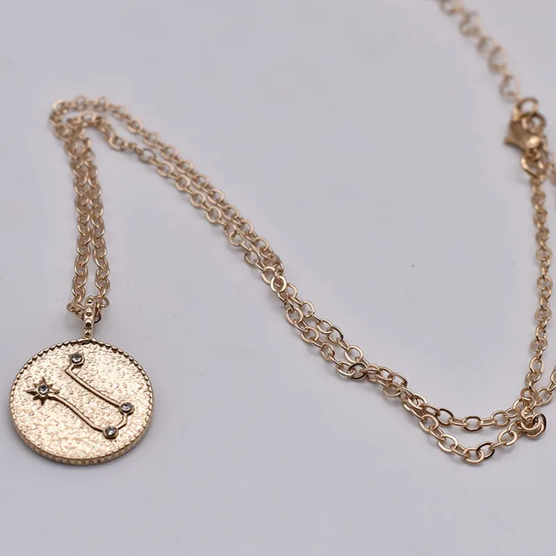 

European And American Fashion Exquisite Round Gold Zodiac Pendant Necklace Jewelry With Tail Chain