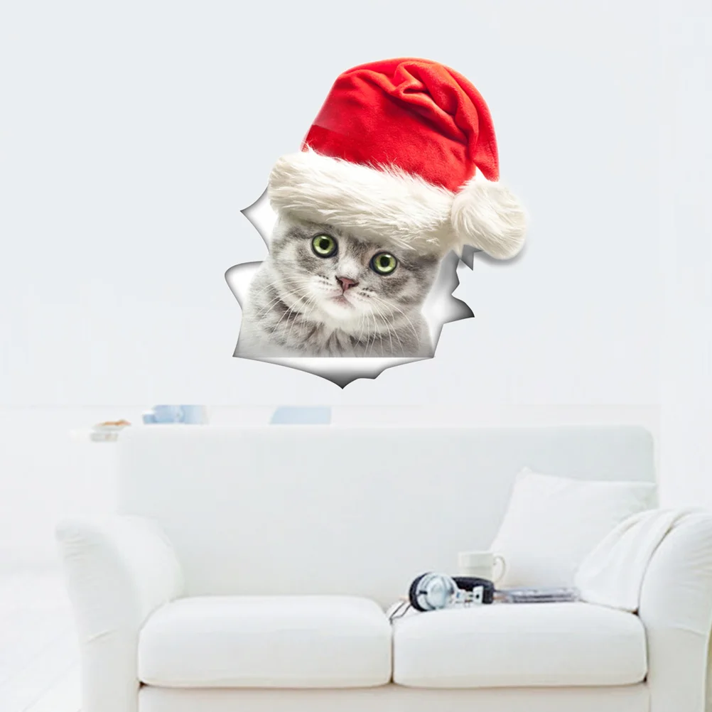 

3 Wall Decors Peel Cat Removable 3D Vivid Christmas DIY Wall Decals for Toilet