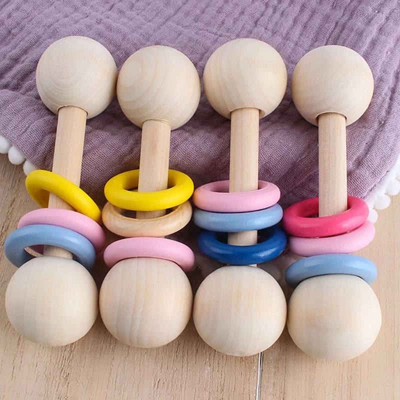 

Wooden Rattle Beech Bear Hand Teething Wooden Ring Baby Rattles Grasping Toy Wooden Silicone Rattle Educational toy Sensory play