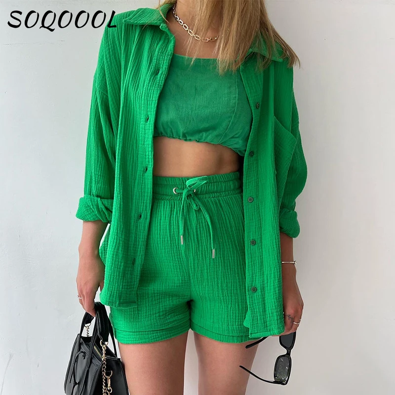 

Pleated Two Piece Set For Women 2023 Casual Loose Long Sleeve Blouse And Shorts Sets Streetwear Female Tracksuit Summer Outfits