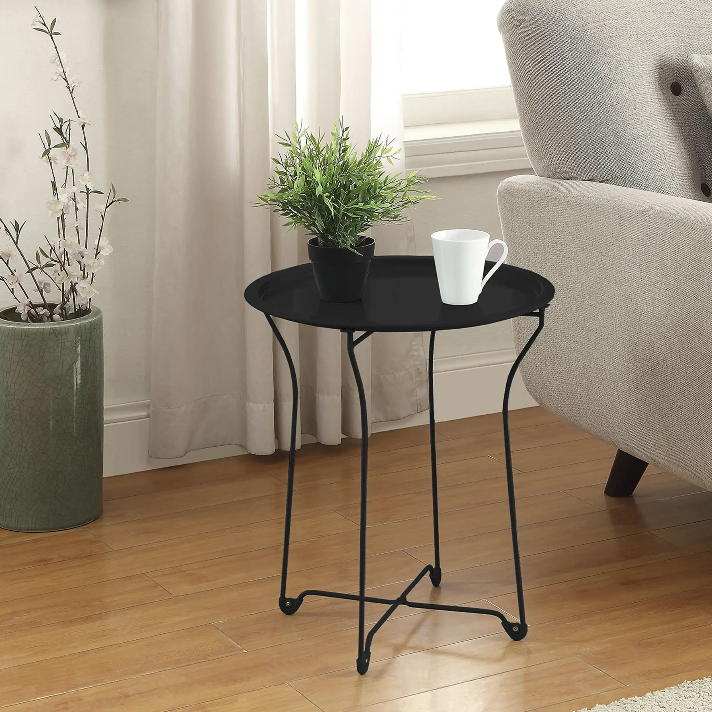 

18" Metal Folding Snack, Side Table or TV Tray, Black tea table ；furniture small table；coffee table for living room