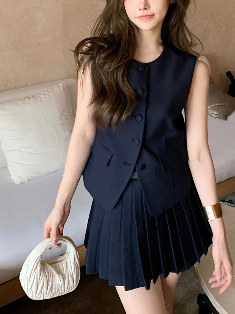 

Pure Color Office Lady 2 Piece Dress Set Women Sleeveless Casual Y2k Crop Tops + Mini Skrits 2023 Summer Korean Fashion Suits