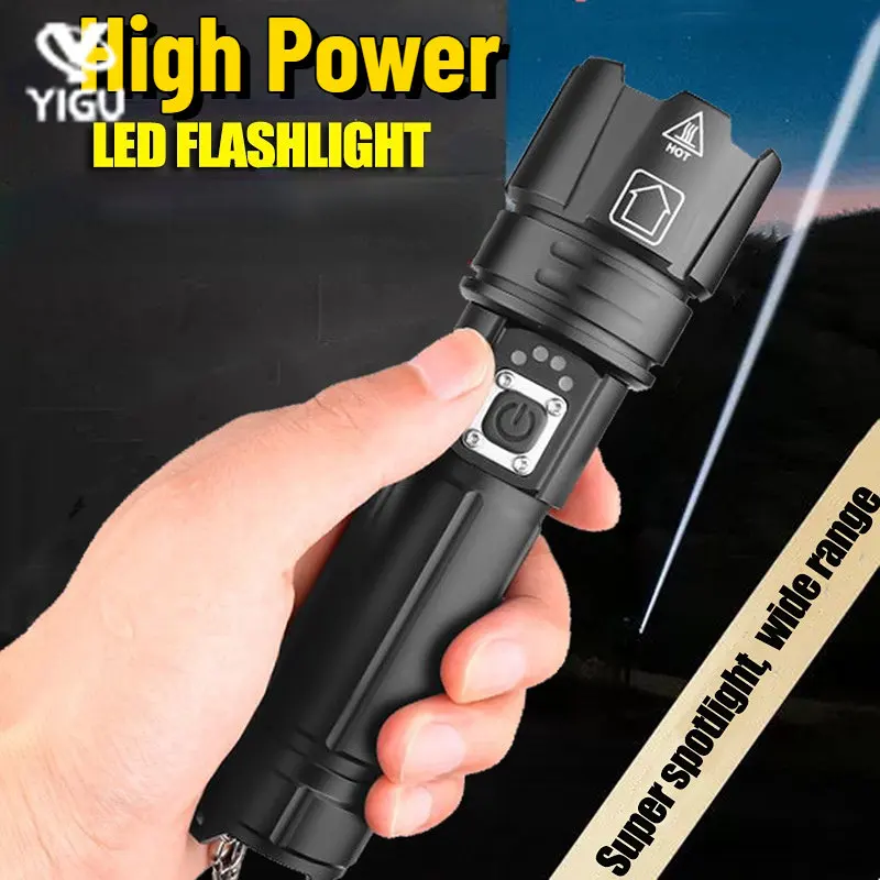 

P70 мощный большой диапазон белого света фонарик ультра-яркие портативные прожекторы Type-c перезаряжаемые с функцией внешнего аккумулятора