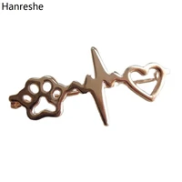 hanreshe heart dog paw pins vet gift gold color brooch jewelry veterinarian pet doctor animal lover medical nurse lapel pins