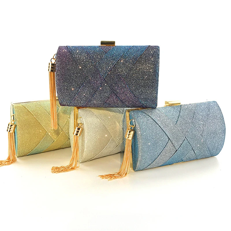 

4 Colors Tassel Girls Clutch Best Christmas Gift Women Evening Clutches Bags Bling Designer Lady Wedding Party Shoulder Purse