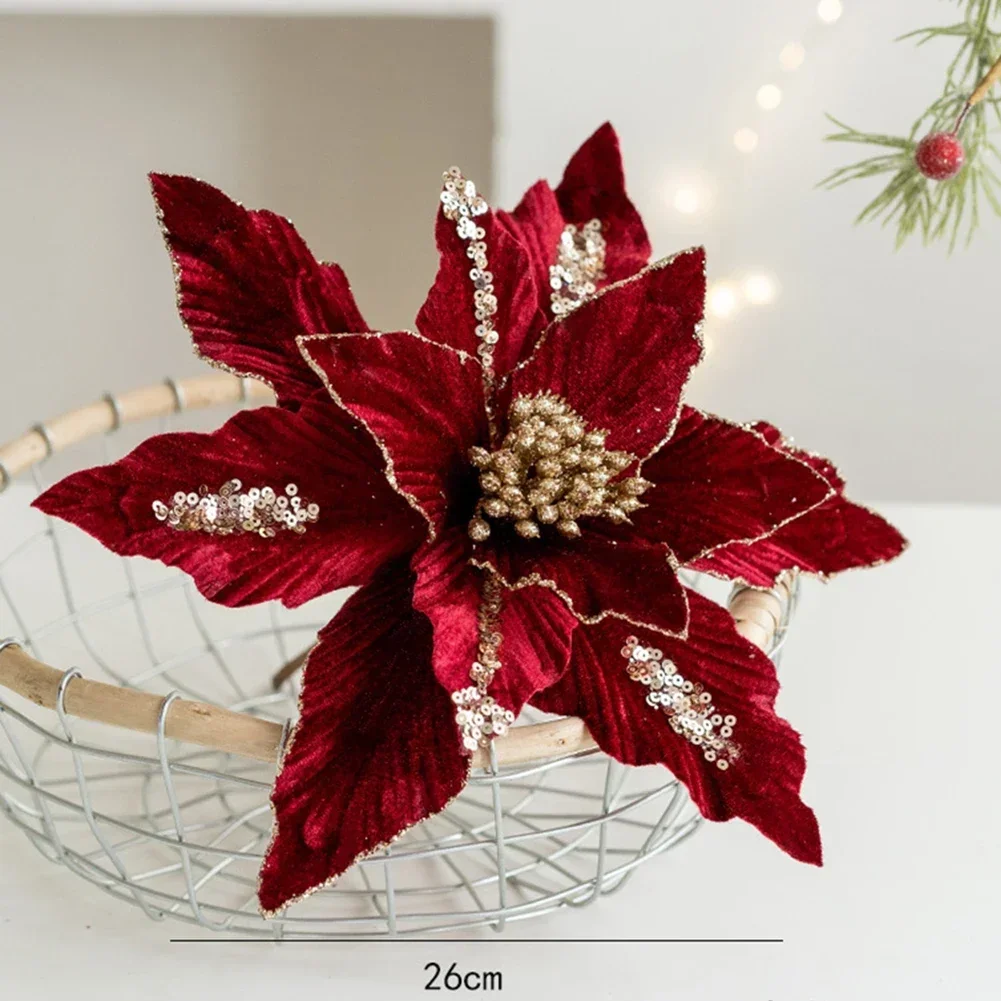 Рождественский цветок с блестками и искусственный для украшения рождественской