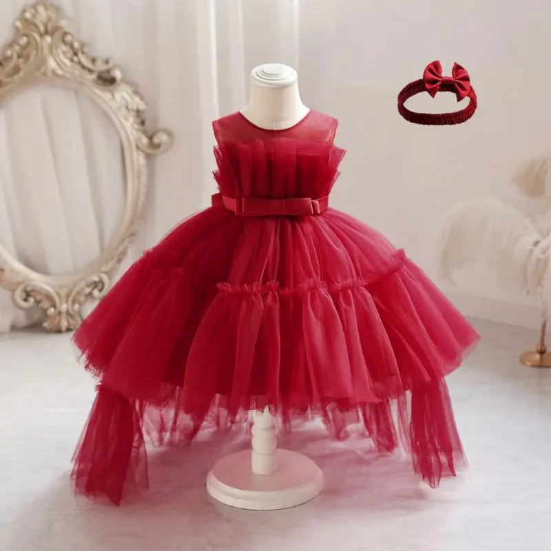 

Fancy Fluffy Tulle Tutu Baby Girl Frock Party Dress Plain Pink Kids Dance Belted Gown Birthday Wedding Toddler Girls Dresses Set