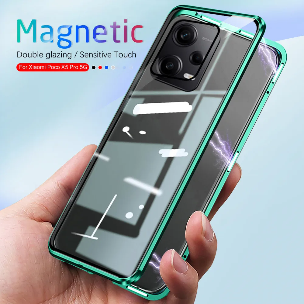 

For Xiaomi Poco X5 Pro Case 360° Magnetic Flip Double Sided Protective Glass Cover PocoX5 X5Pro Pocco X 5 5X 5G Shockproof Coque