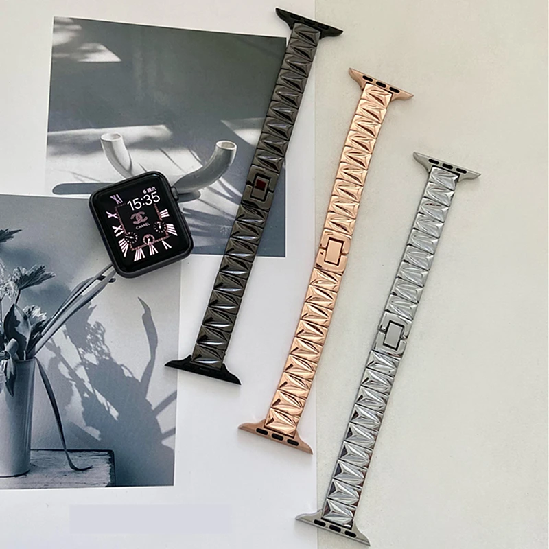 

Women Slim Bracelet For Apple Watch Series 7 Band SE 6 5 4 45mm 41mm 40mm 42mm Thin Stainless Steel Strap For iWatch 3 42mm 38mm