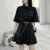 skirt suit for women dark wind gothic clothes punk belt chain high waist jk set mini pleated skirt y2k met cute harajuku version