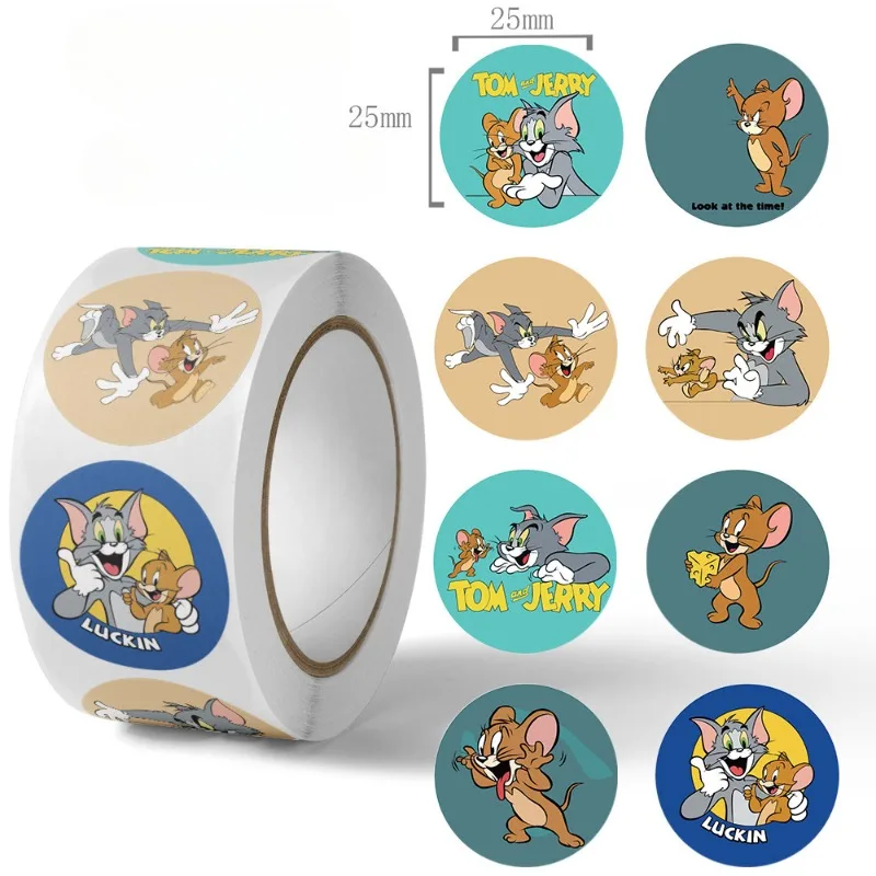 50 шт./рулон детские наклейки с героями мультфильмов маленькие круглые Tom Jerry Mouse and
