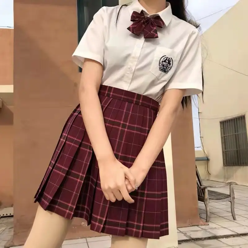 Плиссированная юбка с высокой талией для студенток |