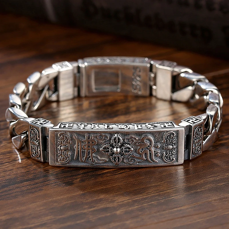 

Новинка Серебряная мантра на санскрите с шестью символами для мужчин и женщин Мужская Ретро цепочка летучая мышь индивидуальный трендовый подарок