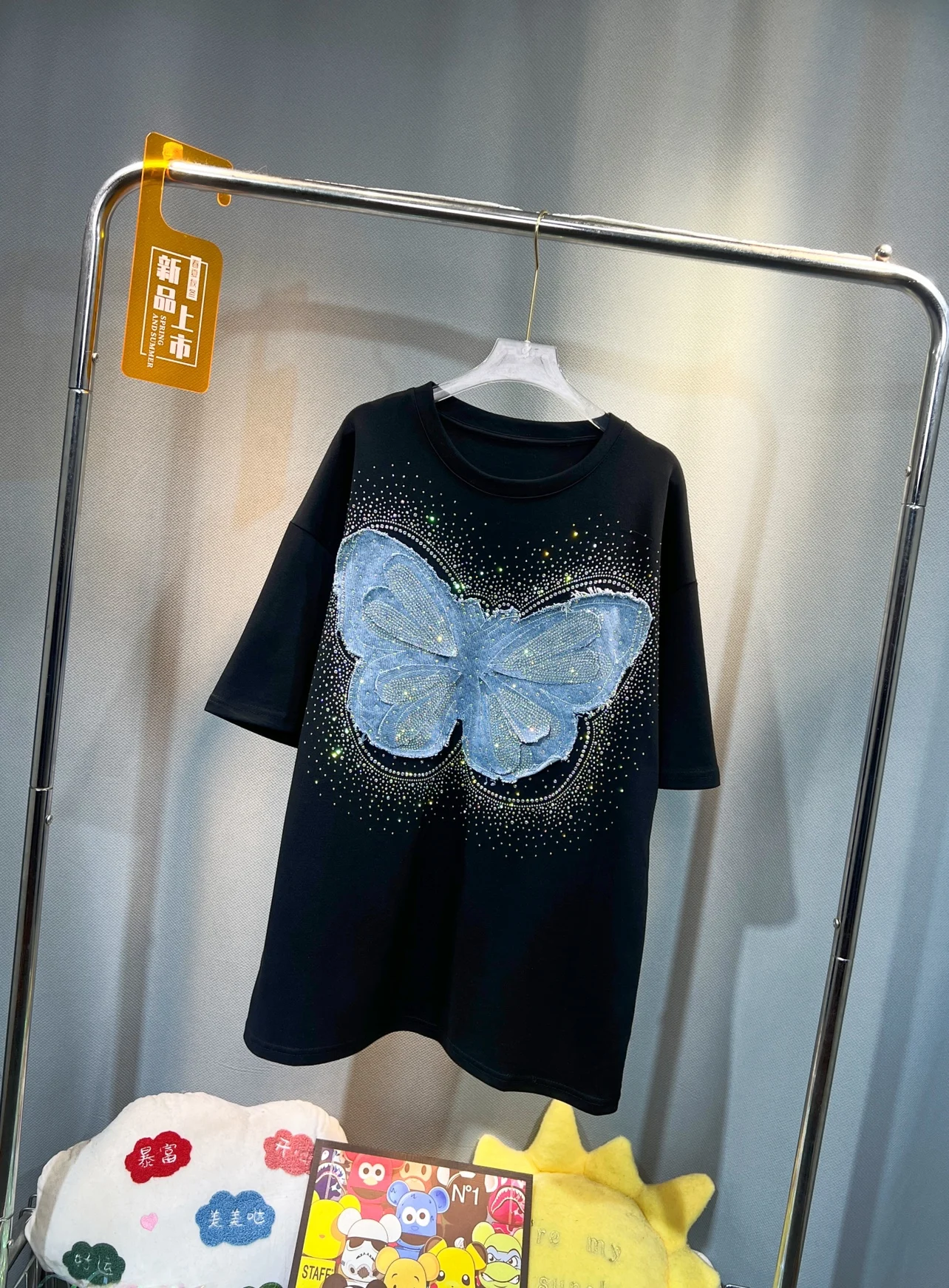 Модная футболка с бабочкой и стразами для тяжелой промышленности женская летняя