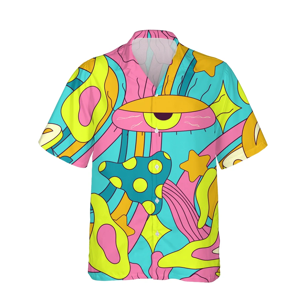 

Jumeast Y2K 3d Abstract Cartoon Groovy Eye Printed Hawaiian Shirt Men Short Sleeve Anime Shirts Men Casual Loose Tops Streetwear