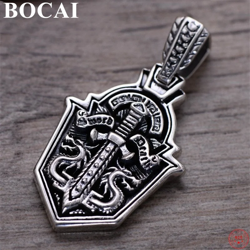 

BOCAI S925 Sterling Silver Pendants 2022 New Fashion Sword Shield Flying Dragon Pure Argentum Amulet Jewelry for Women Men