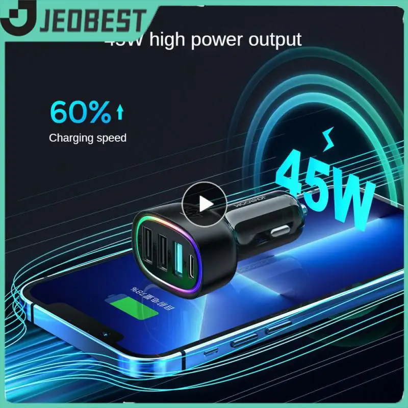 

Portable Usb Car Charger Black Car Charger Multi-interface Car Phone Charger Colorful Led Lights Car Supplies Multifunctional