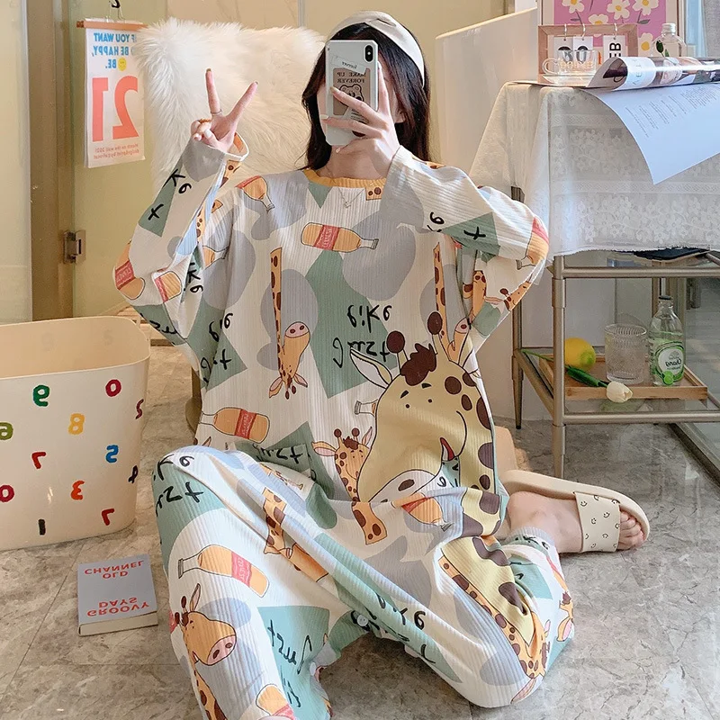 

Long sleeve nightdress thin ladies plus size ins one-piece pajamas dress princess home skirt cotton long cartoon
