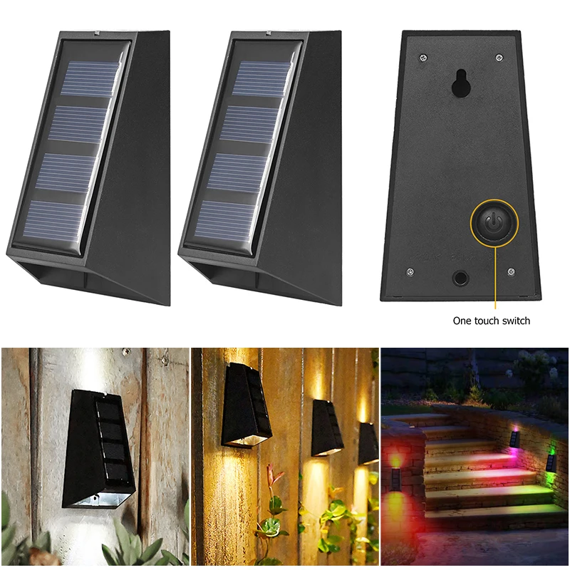 

2-10pcs LED Solar Wall Lights Outdoor Fence Lights Waterproof Solar Stair Lights Up and Down Changing Exterior Patio Light
