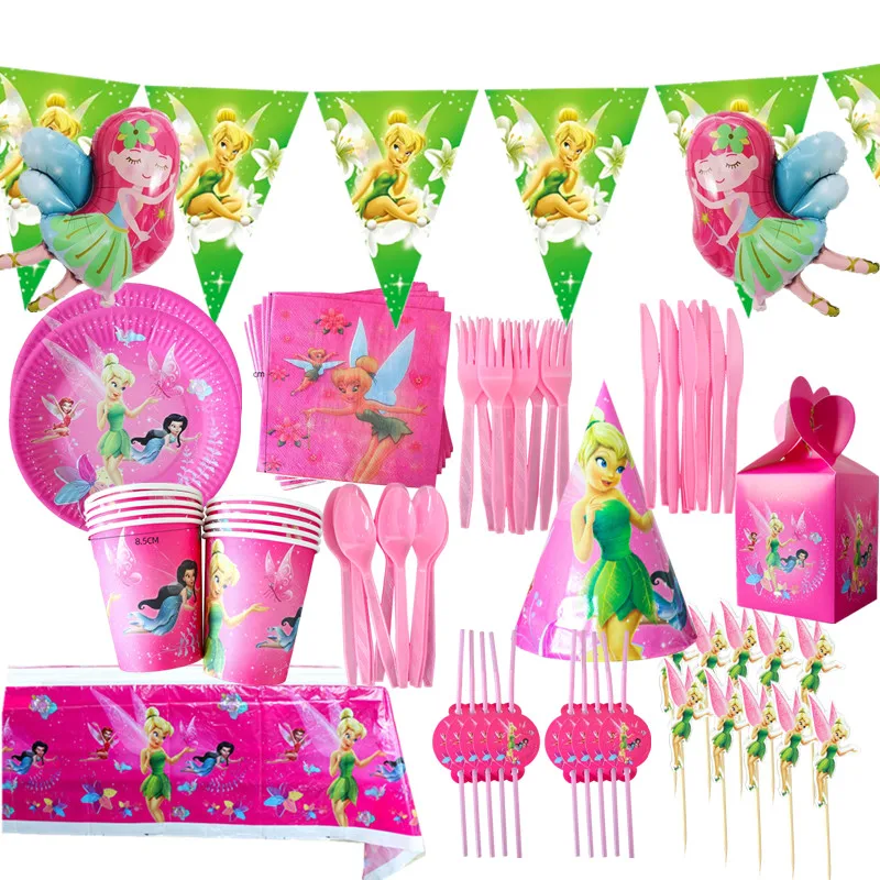 

Disney Tinkerbell Kids Birthday Party Decoration Tableware Elf Little Fairy Paper Plate Cup Tablecloth Balloon Party Supplies