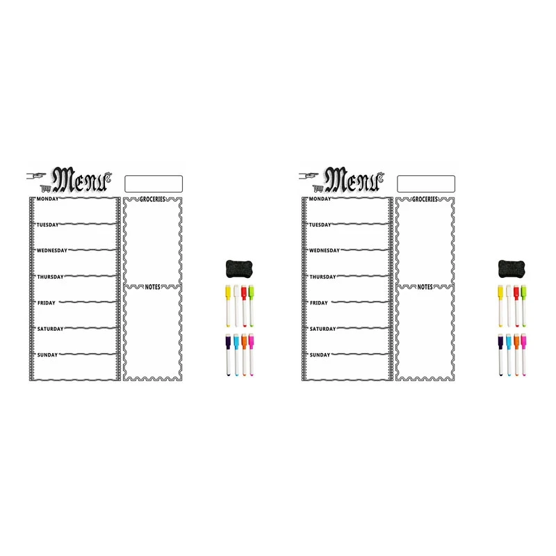 

2X A3 магнитная доска, лист для кухонного холодильника, Многофункциональный Холодильник, еженедельная белая доска, календарь с 16 ручками (белый)