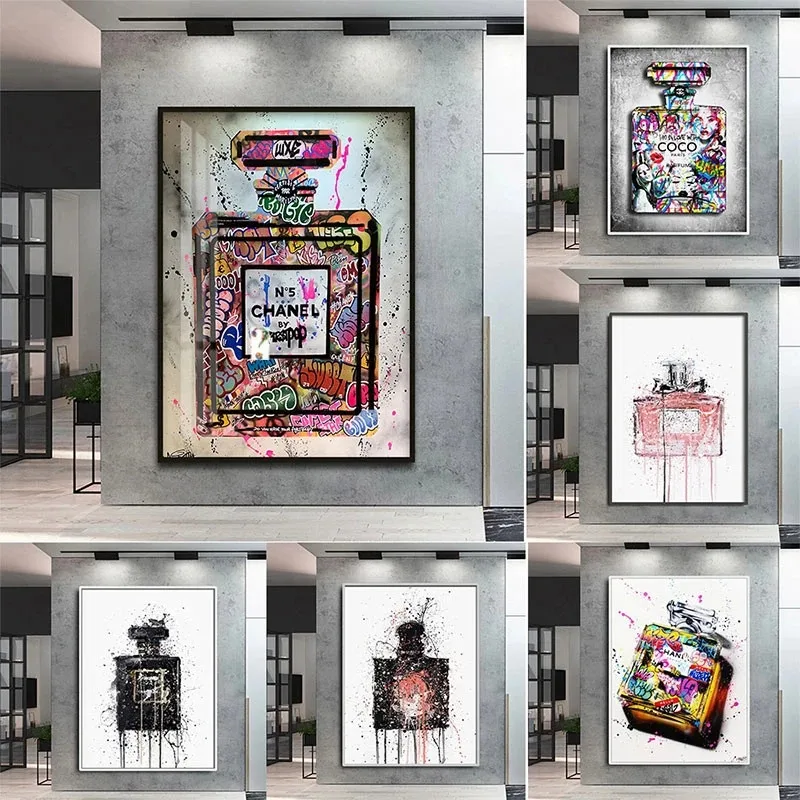 

Fashion Perfume Posters and Prints Graffiti Black And White Pink Canvas Painting Living Room Home Decor HD Wall Art Picture