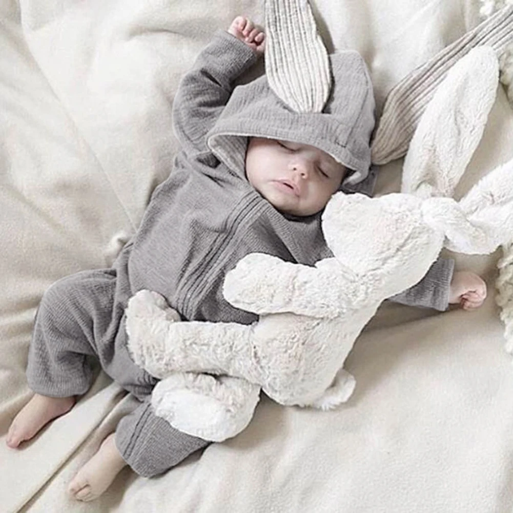 

0-12M Cute Rabbit Ear Rompers Infant Boys Girls Newborn Side Zipper Spring Autumn Hooded Baby One Piece Jumpsuit