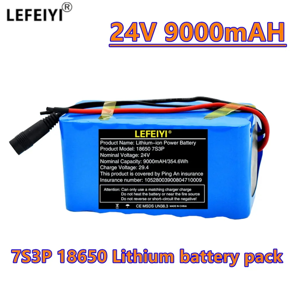 

Литий-ионный аккумулятор для электровелосипеда, мопеда/электрического скутера, 24 В, 9 Ач, 7S3P 18650, 29,4 в, 9000 мАч, зарядное устройство 2 А