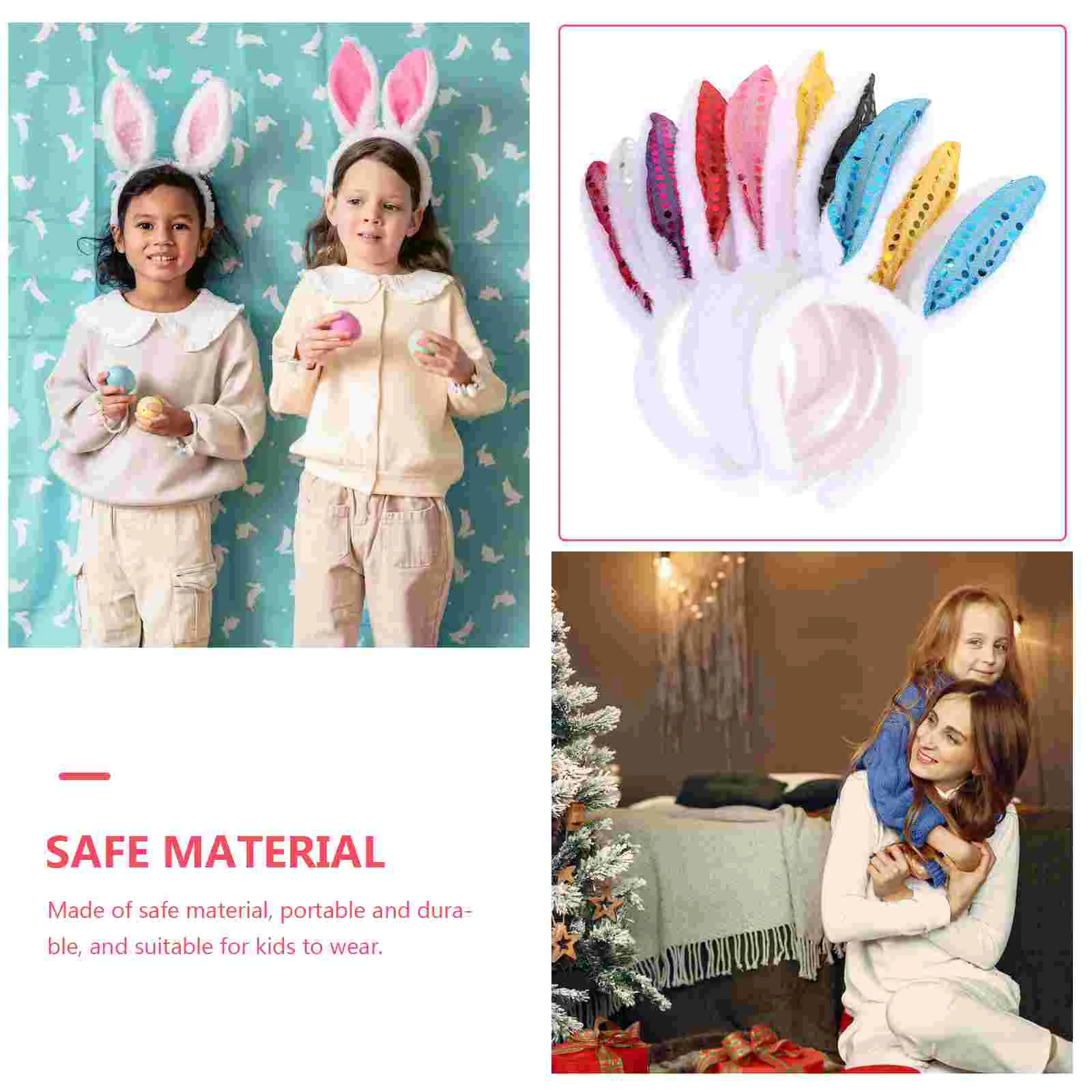 

Plush Bunny Ears Hairbands, 8pcs Bunny Headband Sequin Rabbit Ears Headband for Christmas