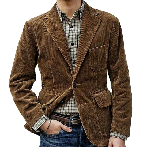 Мужской вельветовый пиджак на пуговицах, повседневный приталенный пиджак в винтажном деловом стиле, одежда для работы, 2019