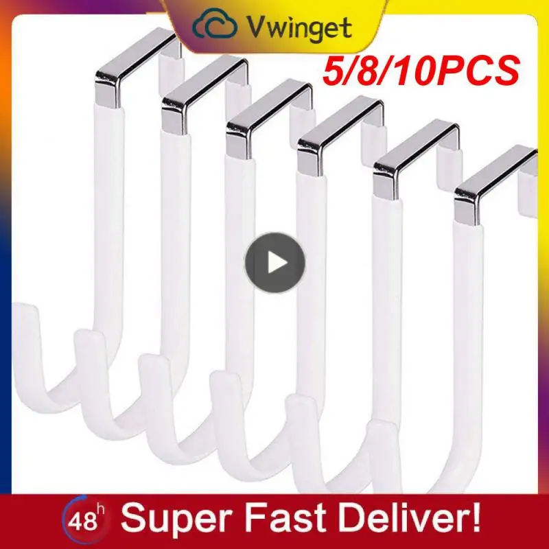 

5/8/10PCS Stainless Steel Clothes Hangers S-shaped Storage Hook Punch Free Door Hanger Hook Christmas Wreath Holder