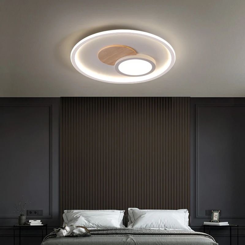 

Modern Real Wood LED Ceiling Lamps Decorative Indoor Lamp Panels for Living Room Bedroom Corridor Luminaire Round Lighting Lamp