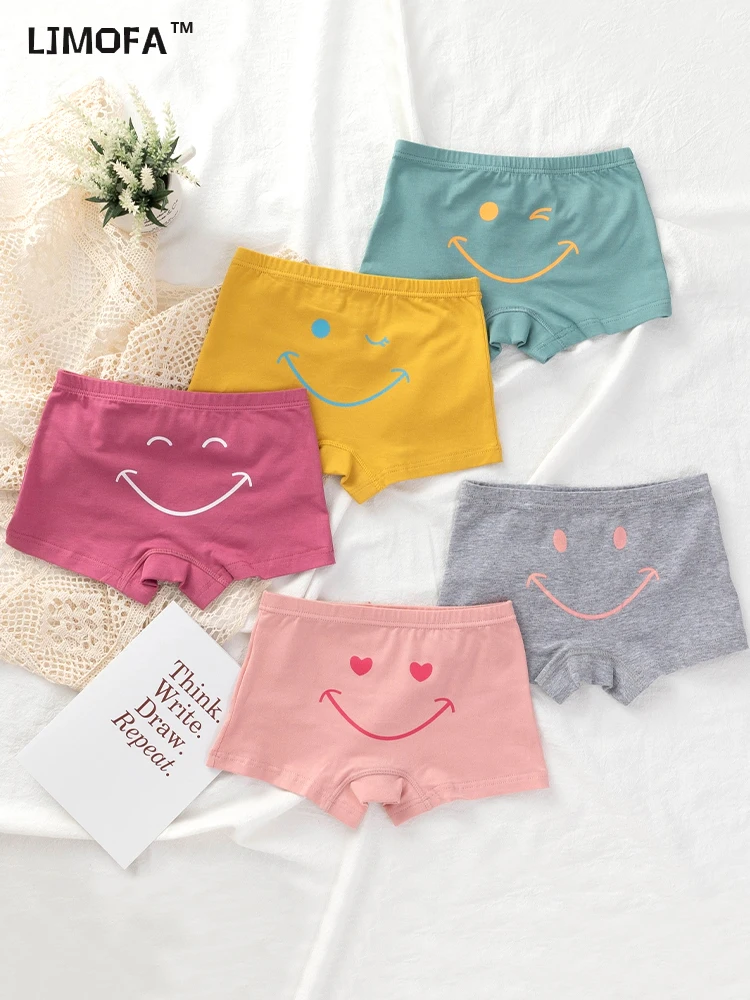 LJMOFA 5 pcs 3-12T Girl Baby Smile Print 5 Color Cotton Safety Antibiosis Innerwear Boxer Underwear B126